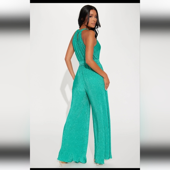 Perfectly plisse green metallic jumpsuit-Fashion Nova (Small) - Picture 2 of 2